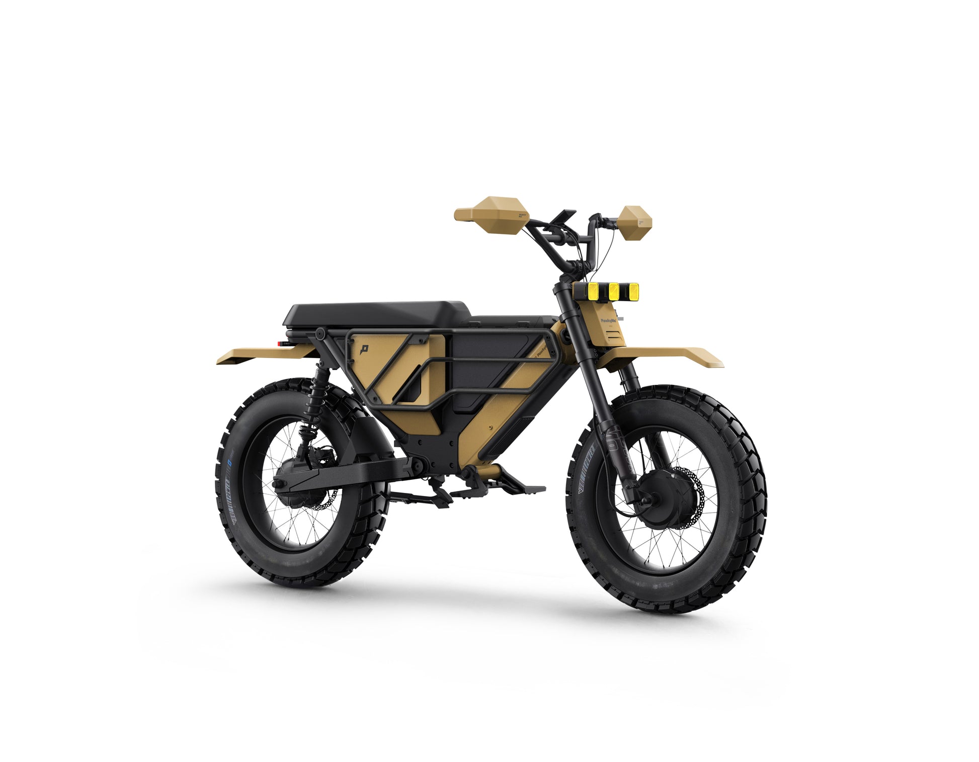 Side view of the Pawkymo Traverse Kit in warm beige, highlighting its compact geometry and practical commuting style.