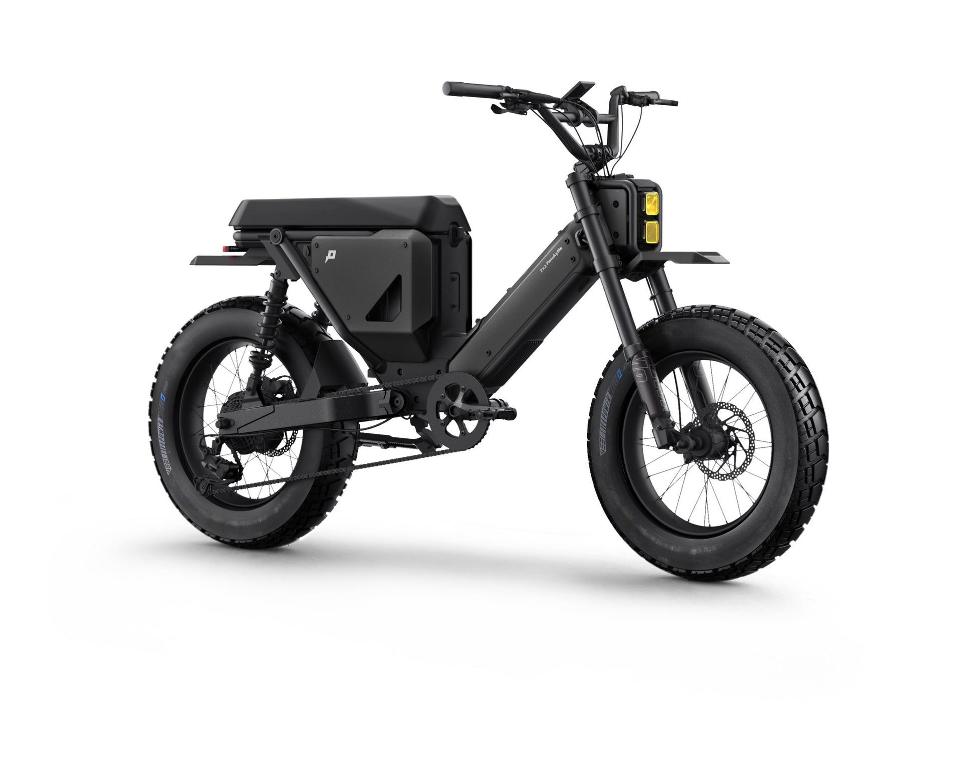 Pawkymo AR50 2X2 electric bike in matte black side profile, high‑performance dual‑motor city cruiser.