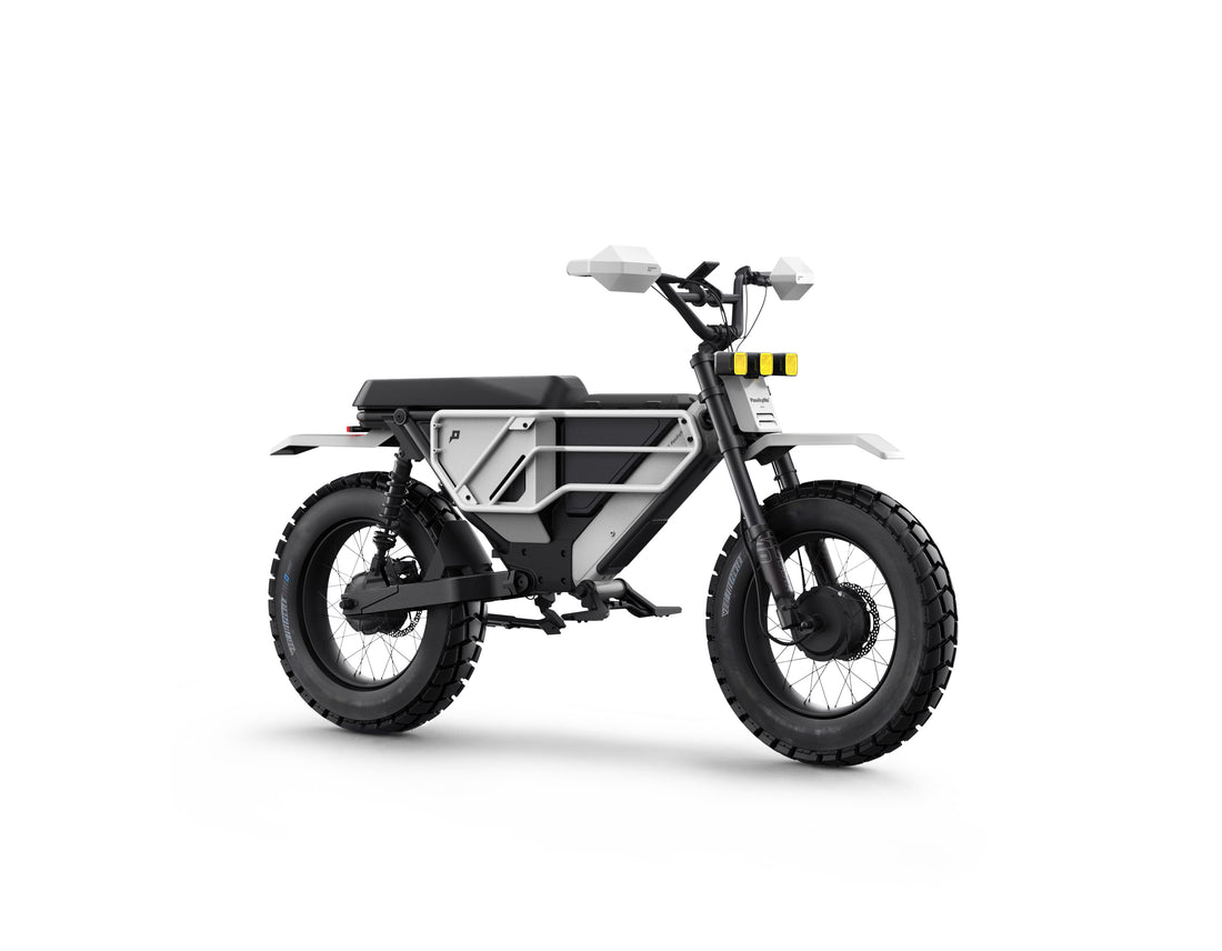 Side view of the Pawkymo Traverse Kit electric bike in matte white, showing its clean modular frame and balanced city-ready design.